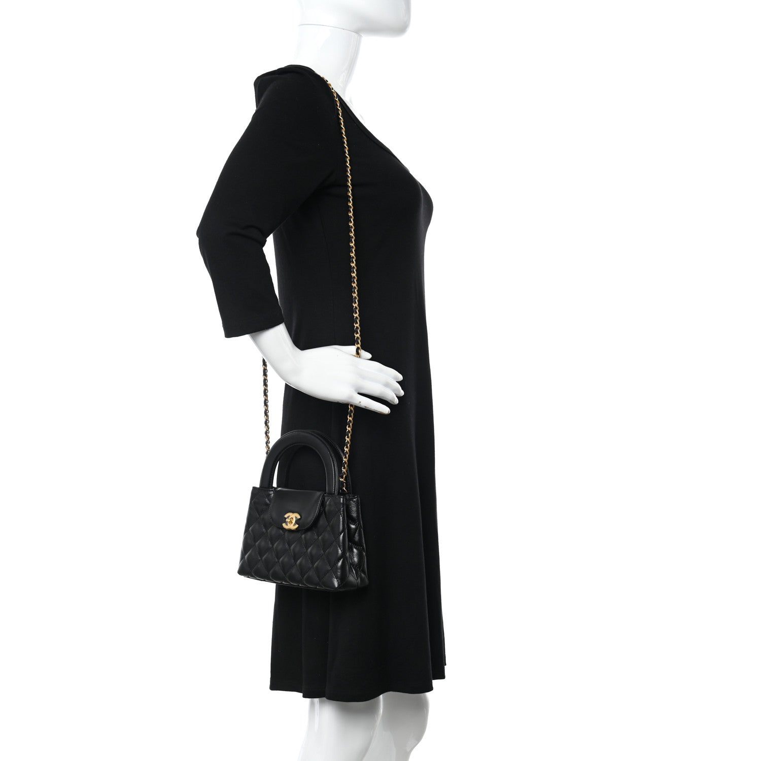 Chanel Shiny Aged Calfskin Quilted Nano Kelly Shopper Black 2 of 10