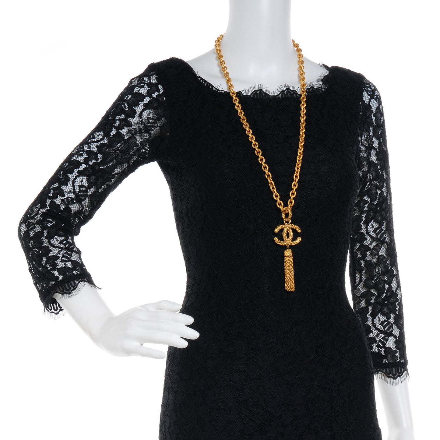 Textured Etruscan CC Tassel Necklace Gold