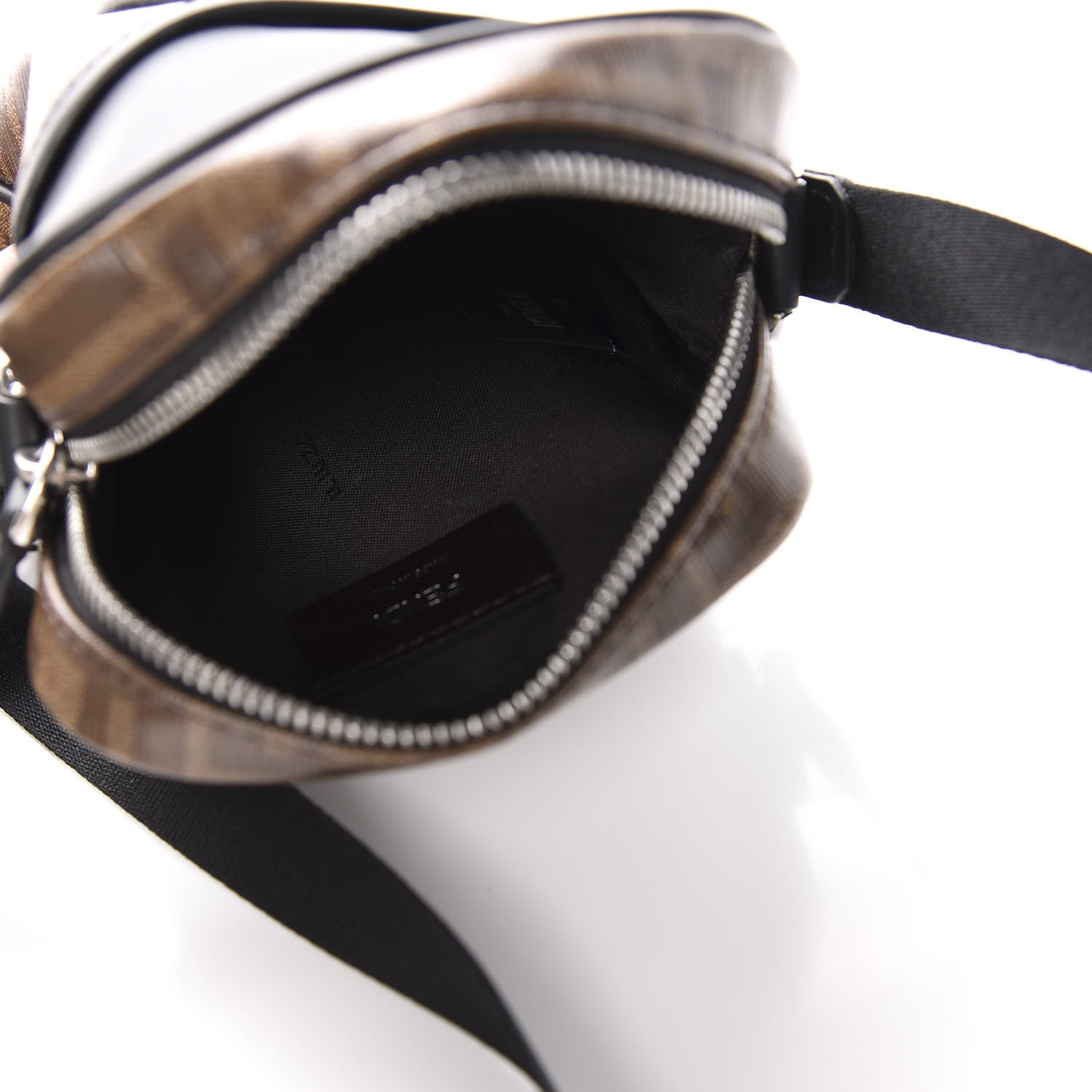 Fendi Glazed Fabric Vitello Century FF 1974 Stamp Patch Small Crossbody Messenger Mogano Panna Black 5 of 10