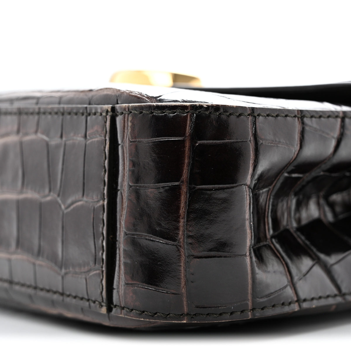 Calfskin Crocodile Embossed Small C Double Carry Profound Brown