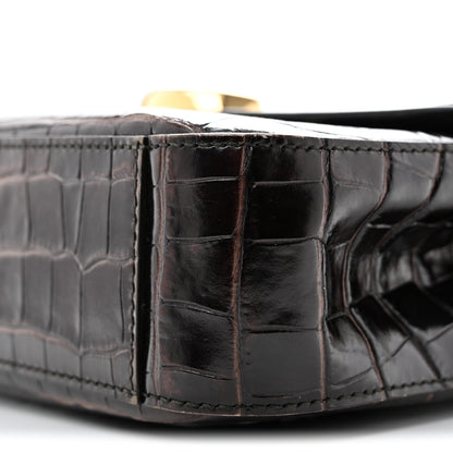 Chloe Calfskin Crocodile Embossed Small C Double Carry Profound Brown 10 of 15