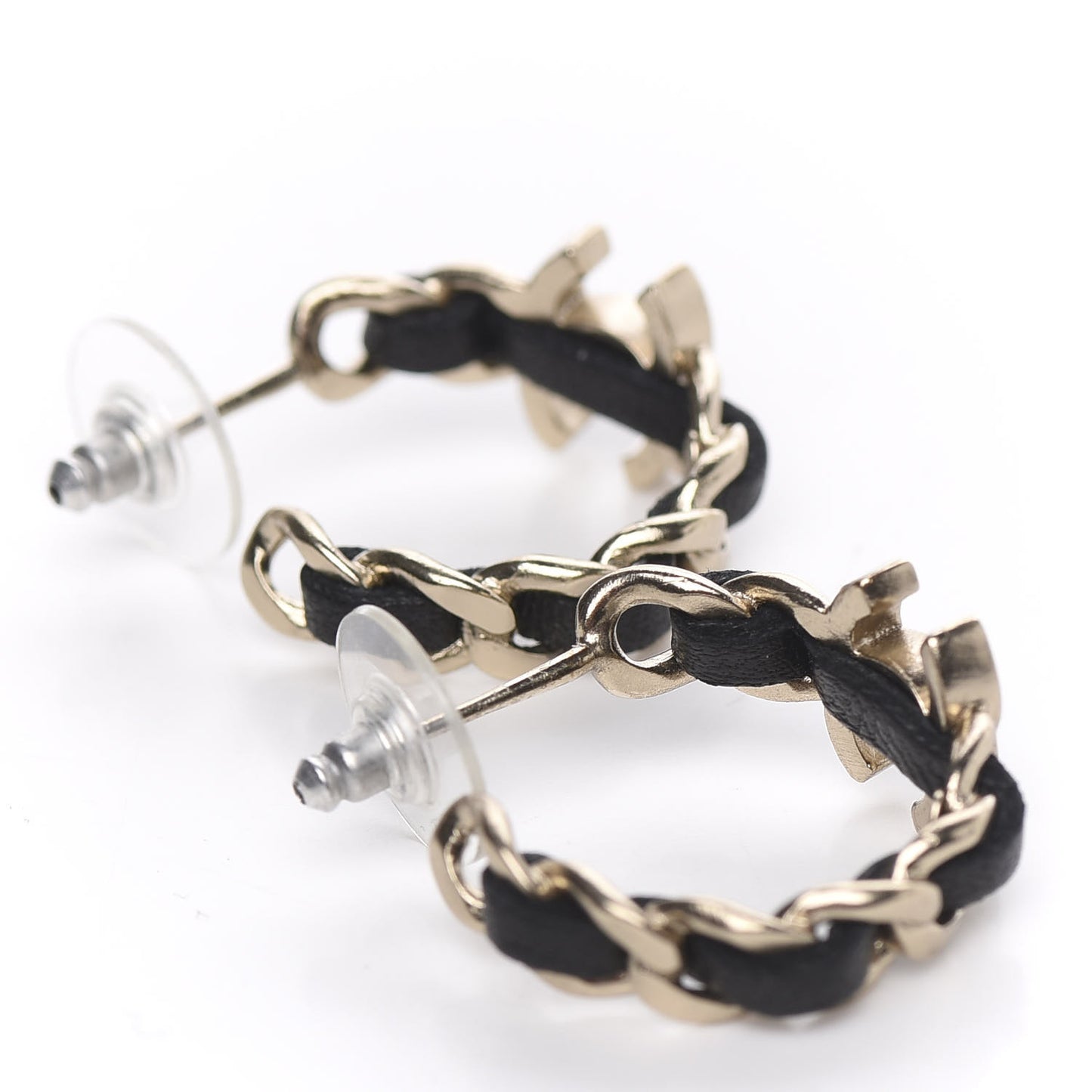 Lambskin CC Chain Hoop Earrings Matte Gold Black