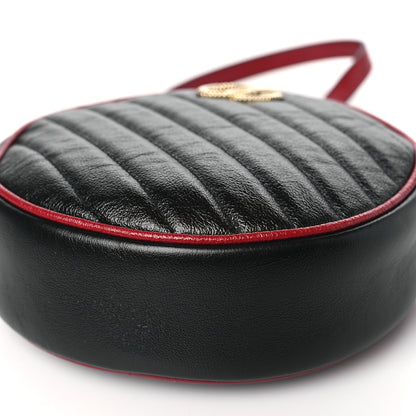 Gucci Vintage Effect Calfskin Matelasse Diagonal Mini Torchon GG Marmont Round Shoulder Bag Black Romantic Cherry 10 of 10