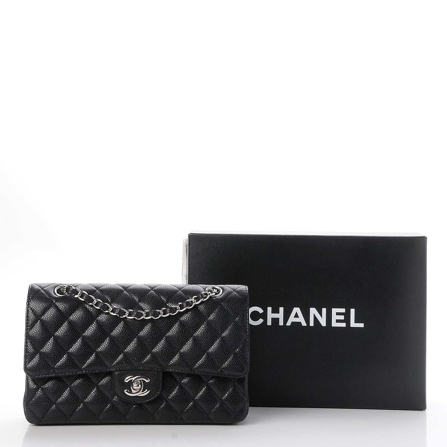Caviar Quilted Medium Double Flap Black