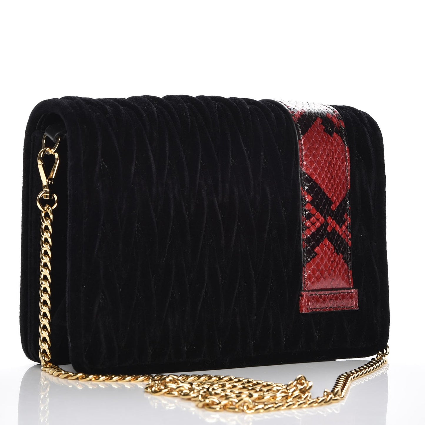 Velluto Matelasse Ayers Crystal Embellished Shoulder Bag Nero Black Rosso