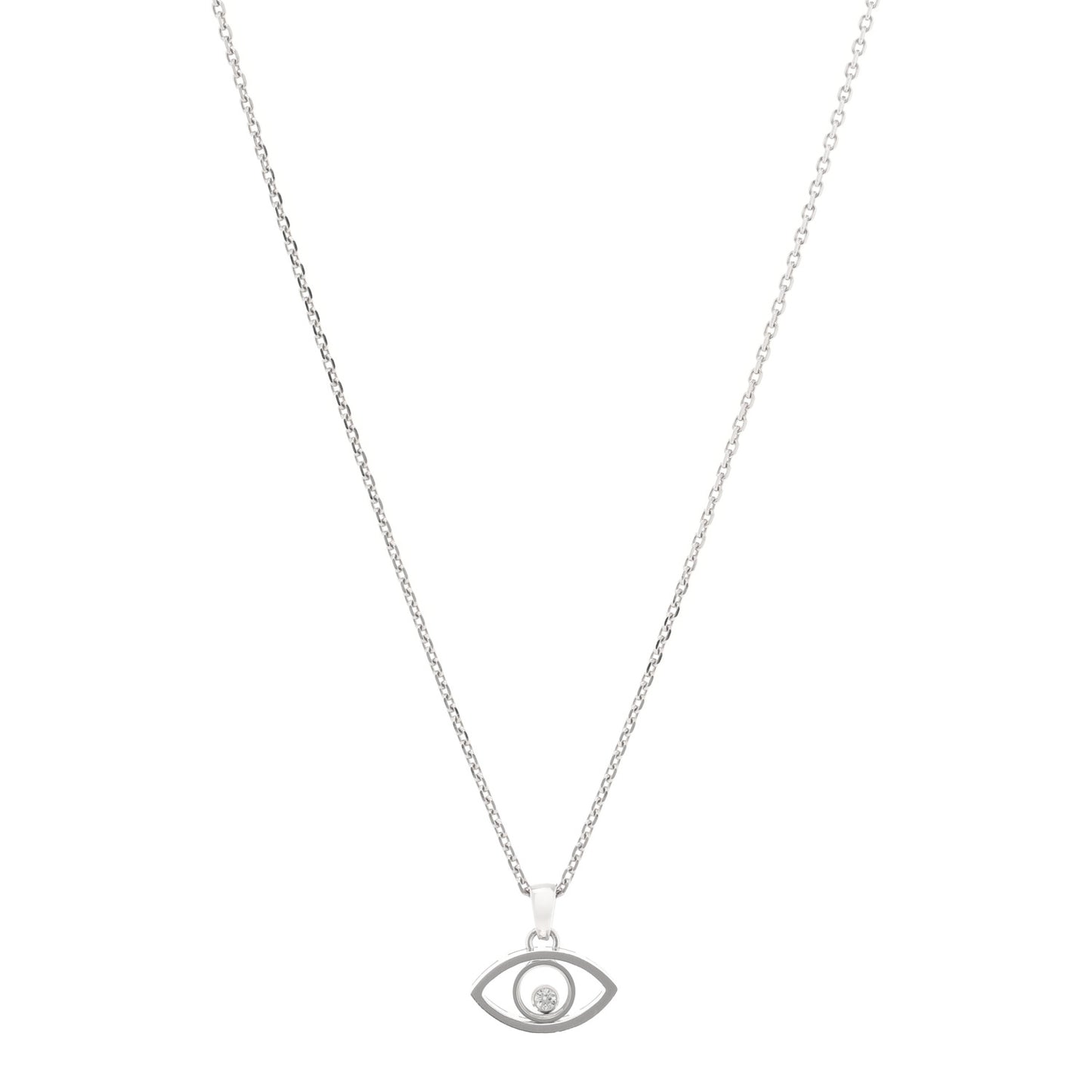 18K White Gold Diamond Good Luck Charms Evil Eye Pendant Necklace