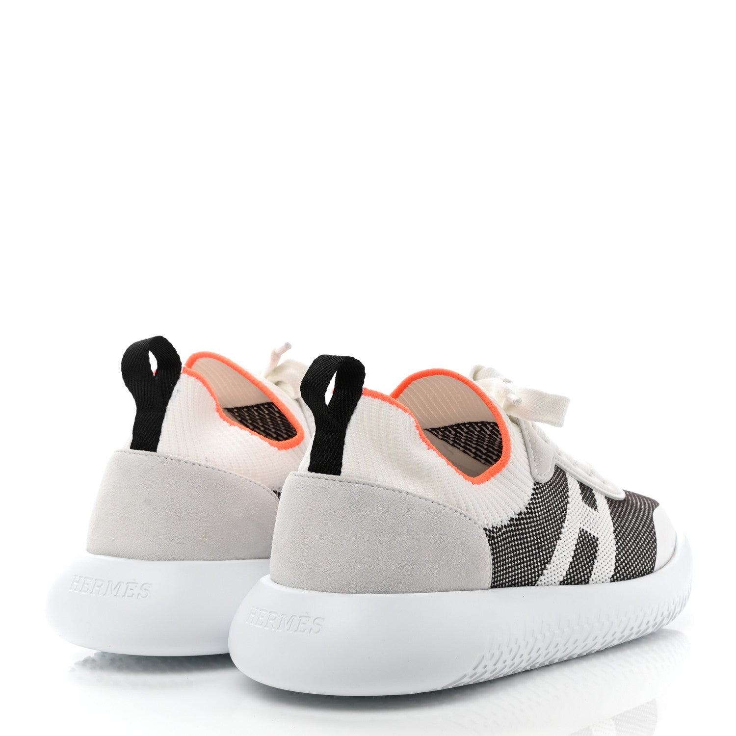 Hermes Knit Suede Goatskin Womens Crew Sneakers 39 Prunoir White 4 of 8
