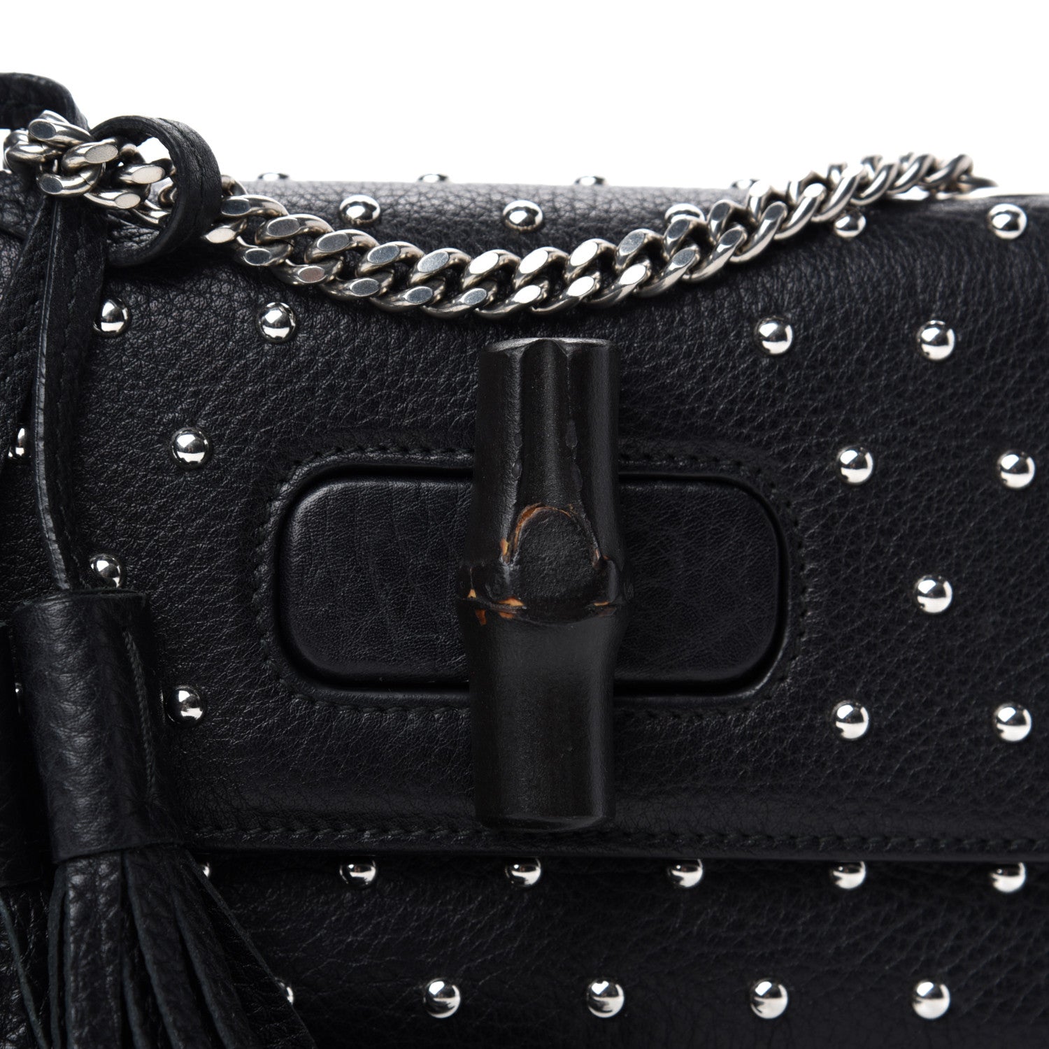 Gucci Calfskin Small Studded Miss Bamboo Shoulder Bag Black 11 of 11