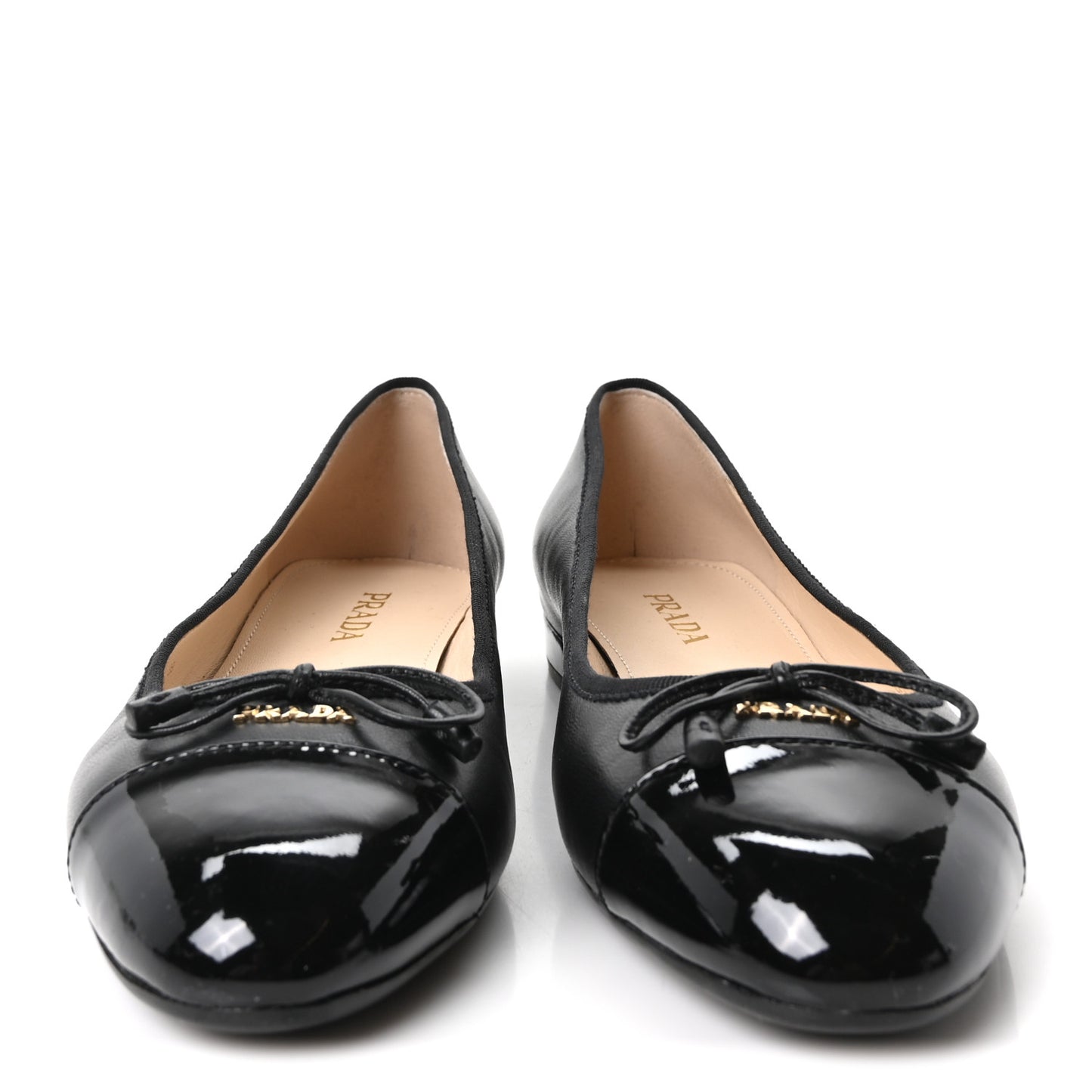 Nappa Vernice Cap Toe Logo Bow Ballerina Flats 39 Black