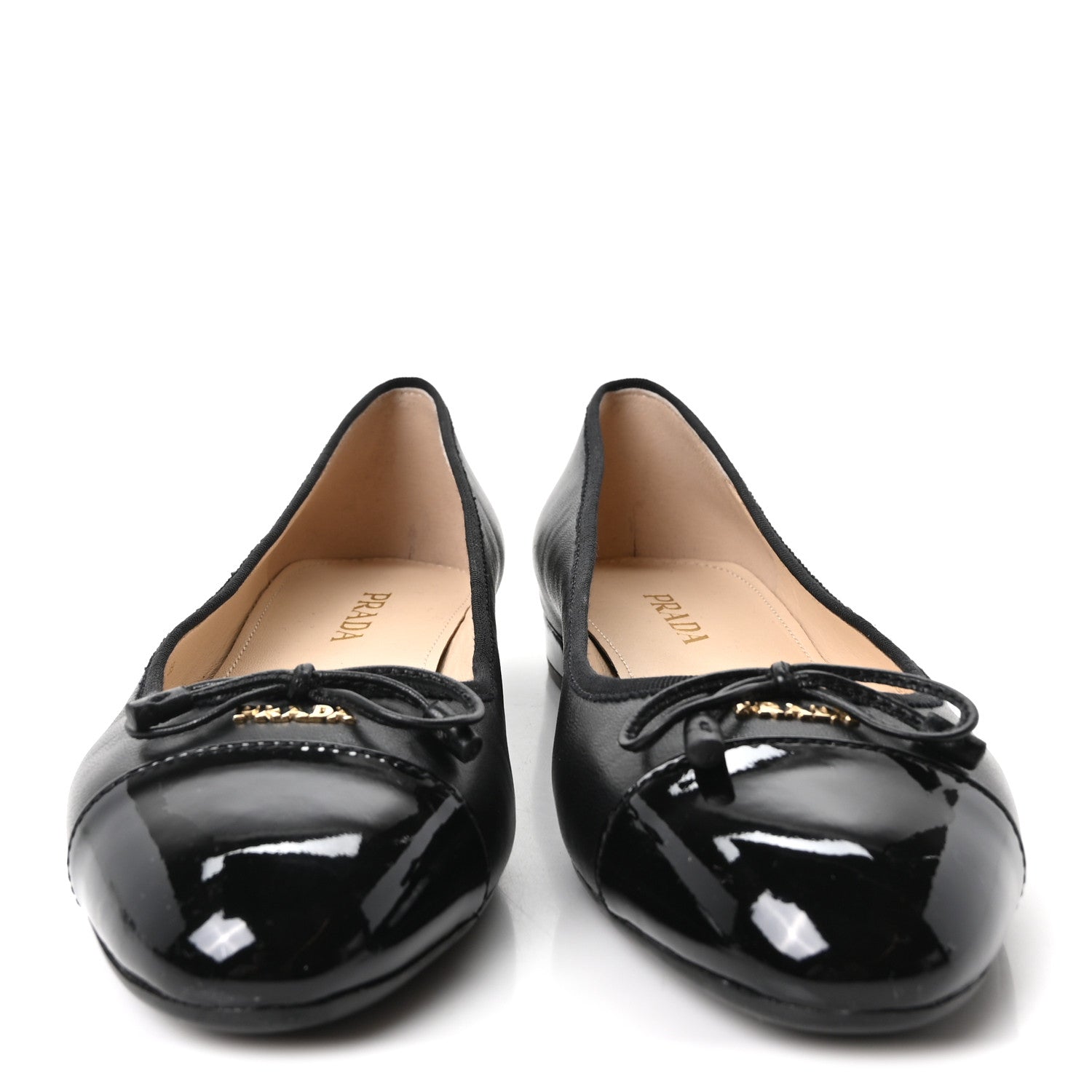 Prada Nappa Vernice Cap Toe Logo Bow Ballerina Flats 39 Black 3 of 9