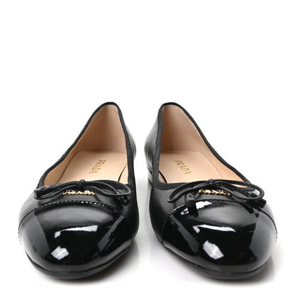 Prada Nappa Vernice Cap Toe Logo Bow Ballerina Flats 39 Black 3 of 9