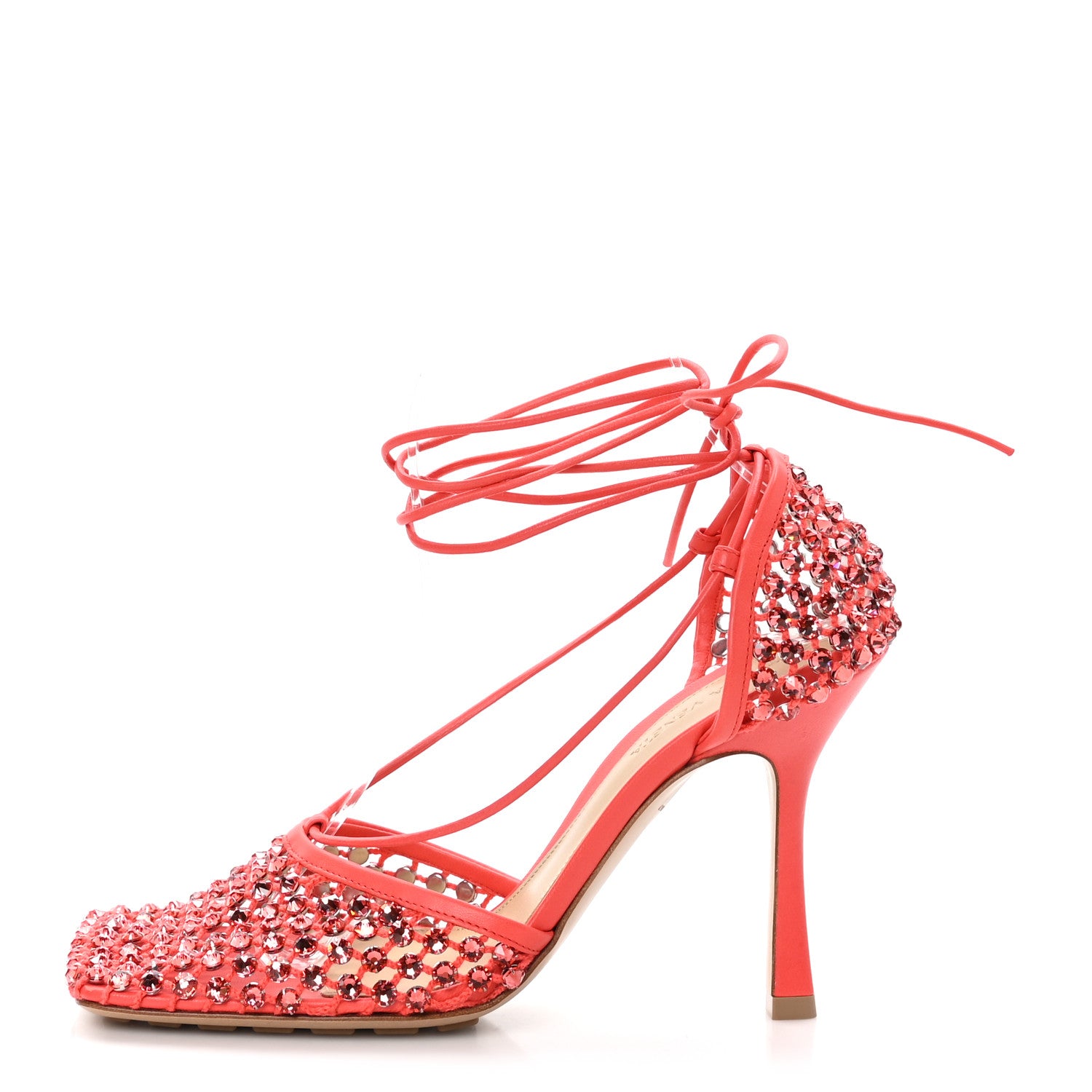 Bottega Veneta Mesh Nappa Crystal Embellished Sparkle Stretch Ankle Tie 90mm Sandals 39.5 Sunburst 1 of 7