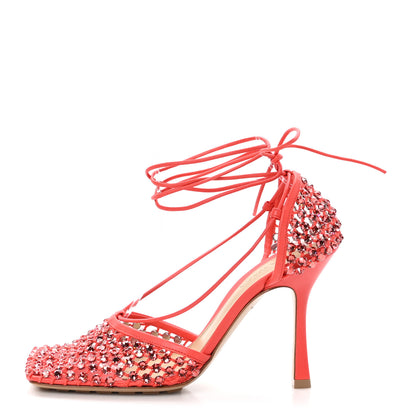 Bottega Veneta Mesh Nappa Crystal Embellished Sparkle Stretch Ankle Tie 90mm Sandals 39.5 Sunburst 1 of 7