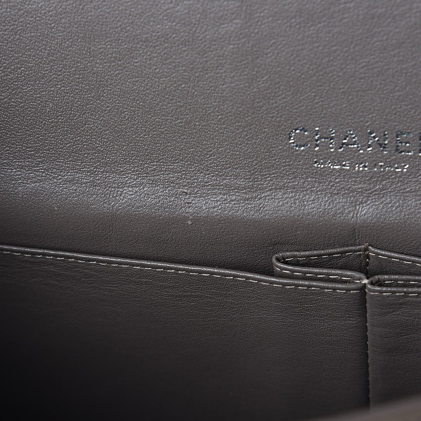 Patent Quilted Maxi Double Flap Grey