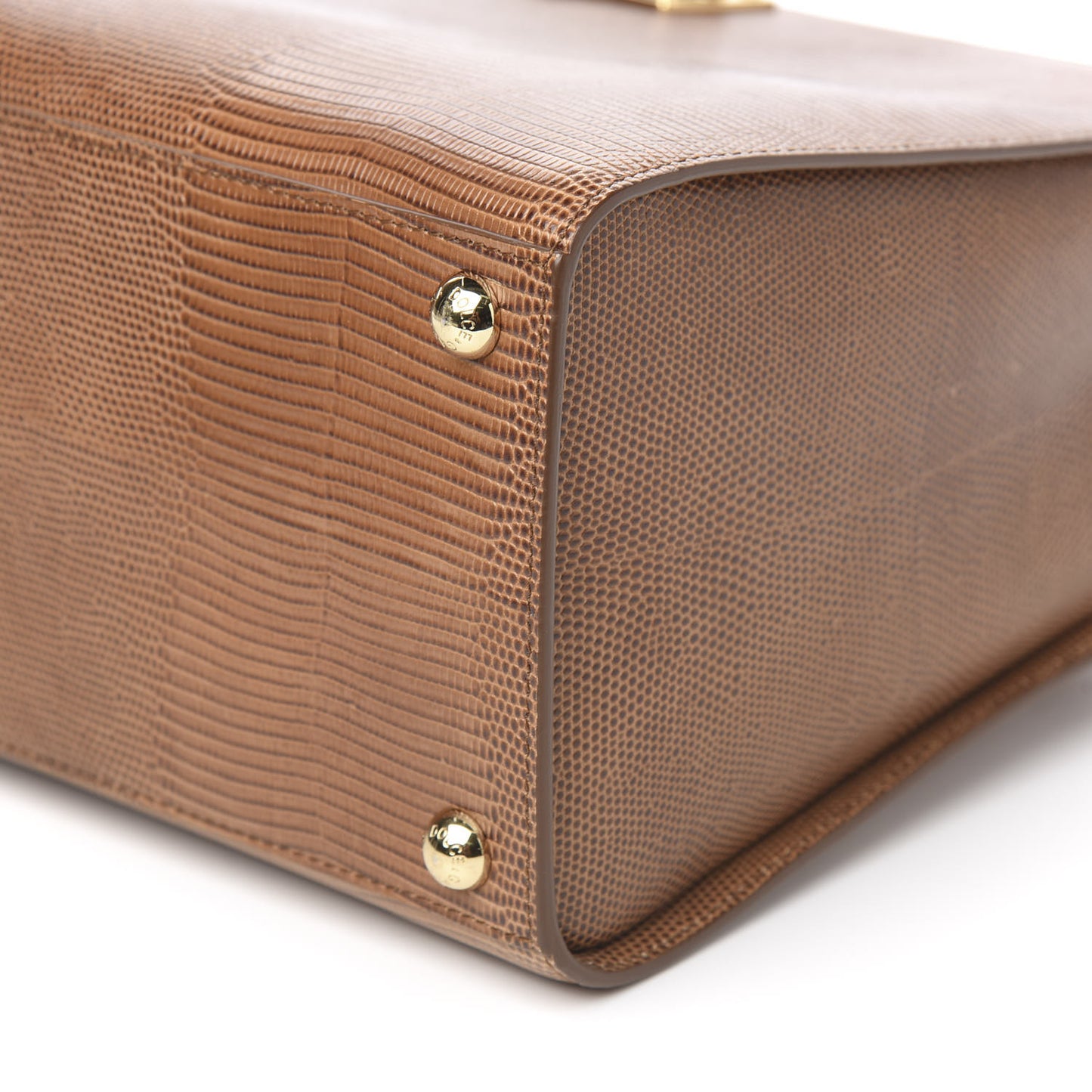 Lizard Embossed Calfskin Large Monica Top Handle Bag Brown