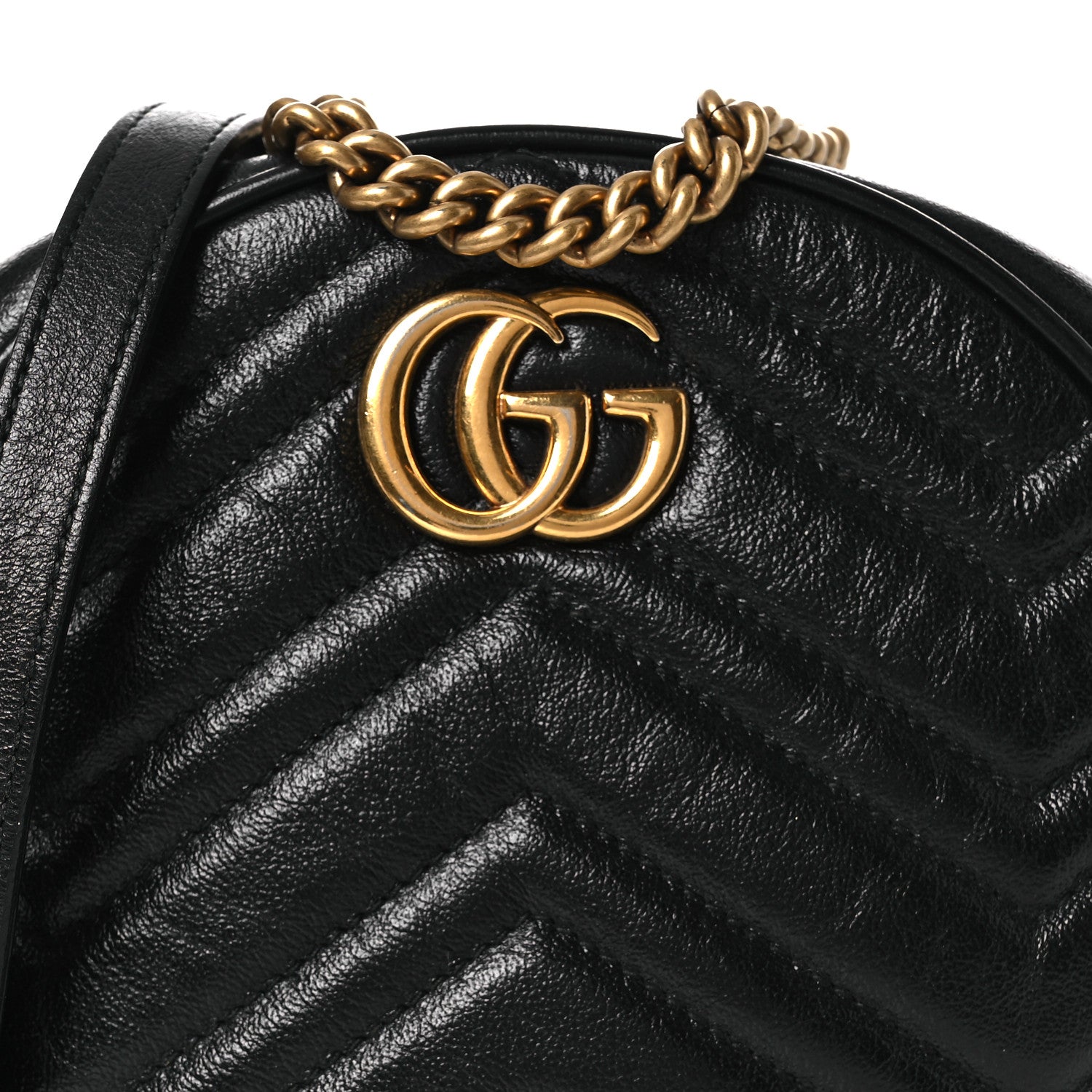 Gucci Azalea Calfskin Matelasse Heart Mini GG Marmont Round Shoulder Bag Black 7 of 9