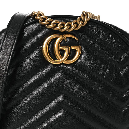 Gucci Azalea Calfskin Matelasse Heart Mini GG Marmont Round Shoulder Bag Black 7 of 9