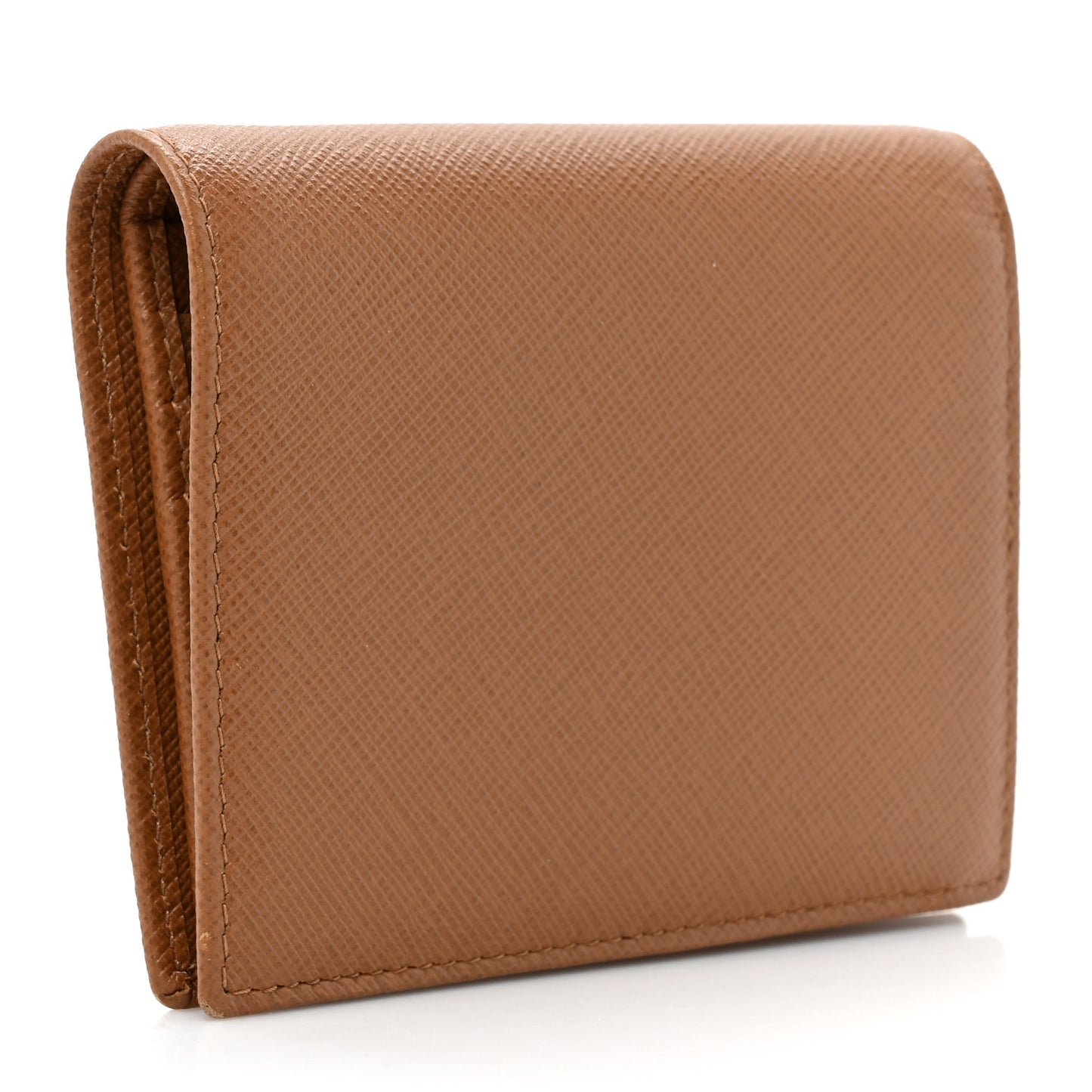 Saffiano Metal Compact Snap Bi-Fold Wallet Caramel