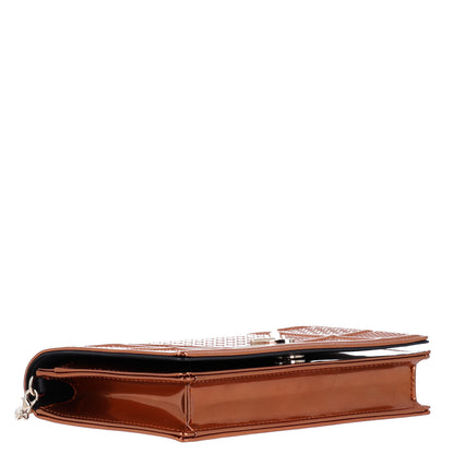 Christian Dior Metallic Patent Micro-Cannage Diorama Wallet on Chain Pouch Orange 4 of 9