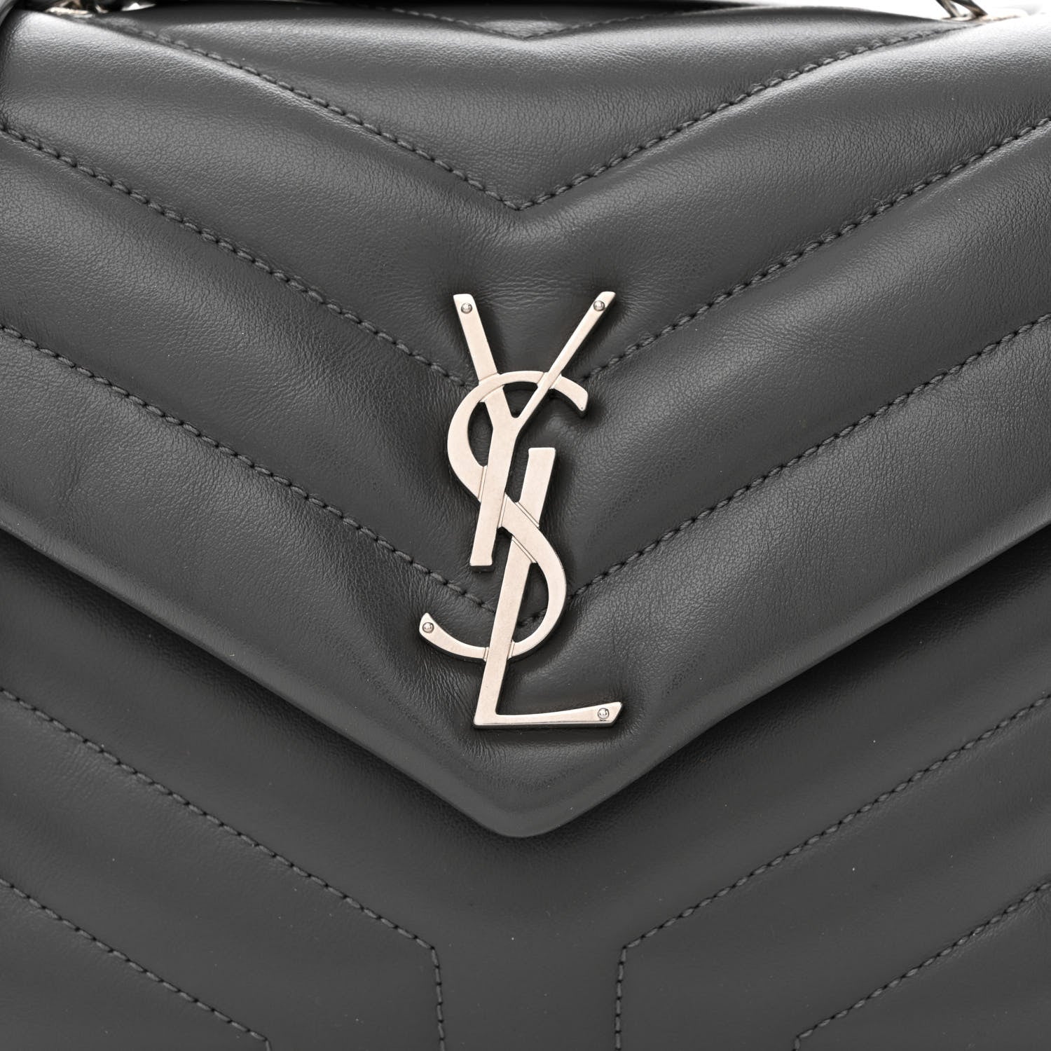 Saint Laurent Calfskin Y Quilted Monogram Small Loulou Chain Satchel Storm 8 of 10