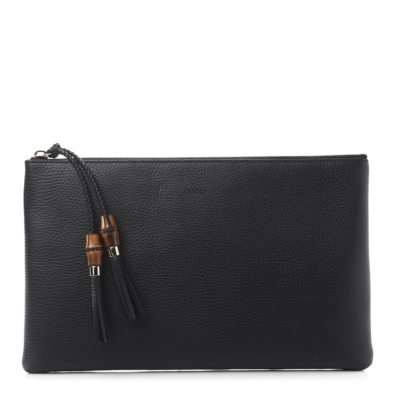 Gucci Pebbled Calfskin Large Bamboo Clutch Black 1 of 10