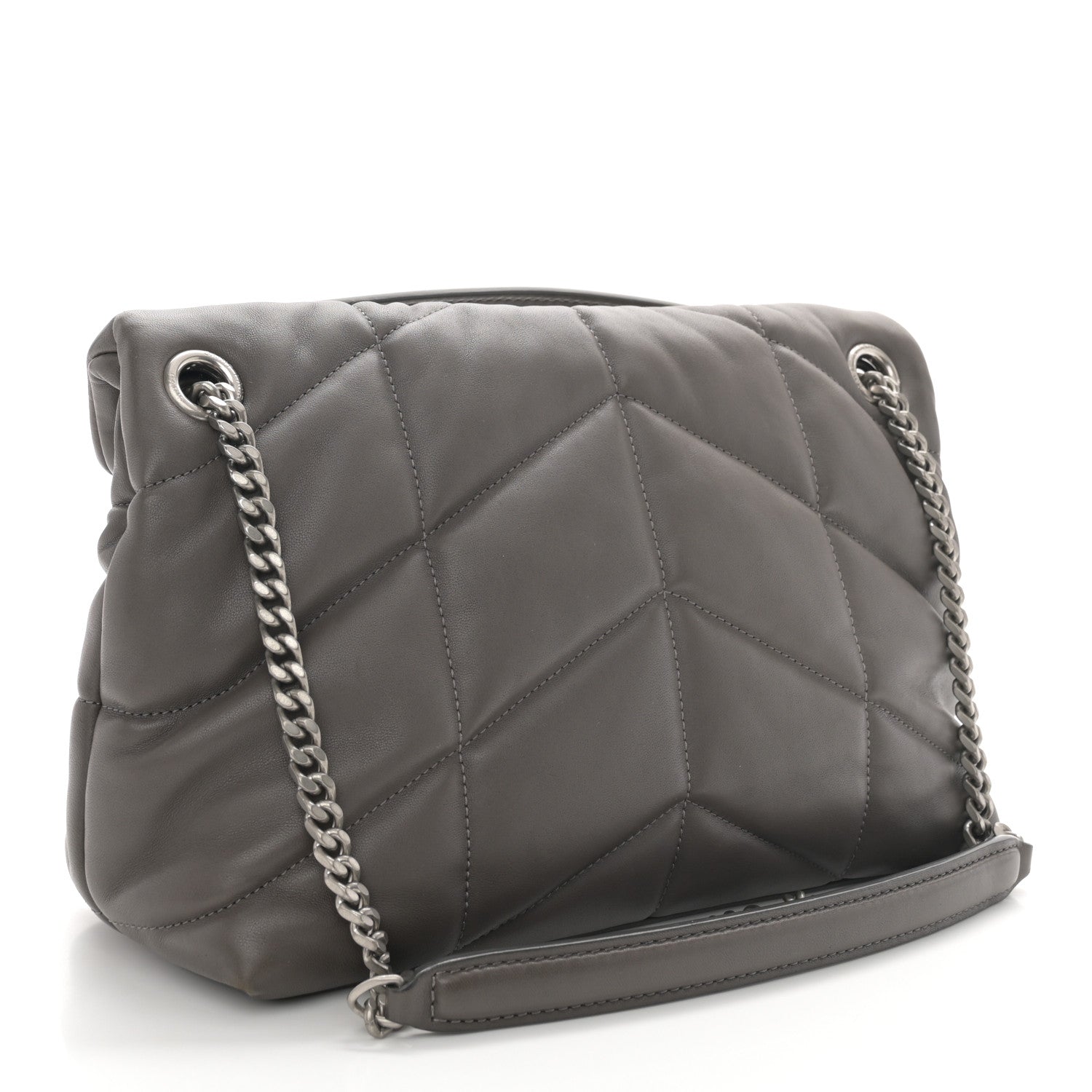 Saint Laurent Lambskin Quilted Small Loulou Puffer Monogram Chain Satchel Storm 3 of 11