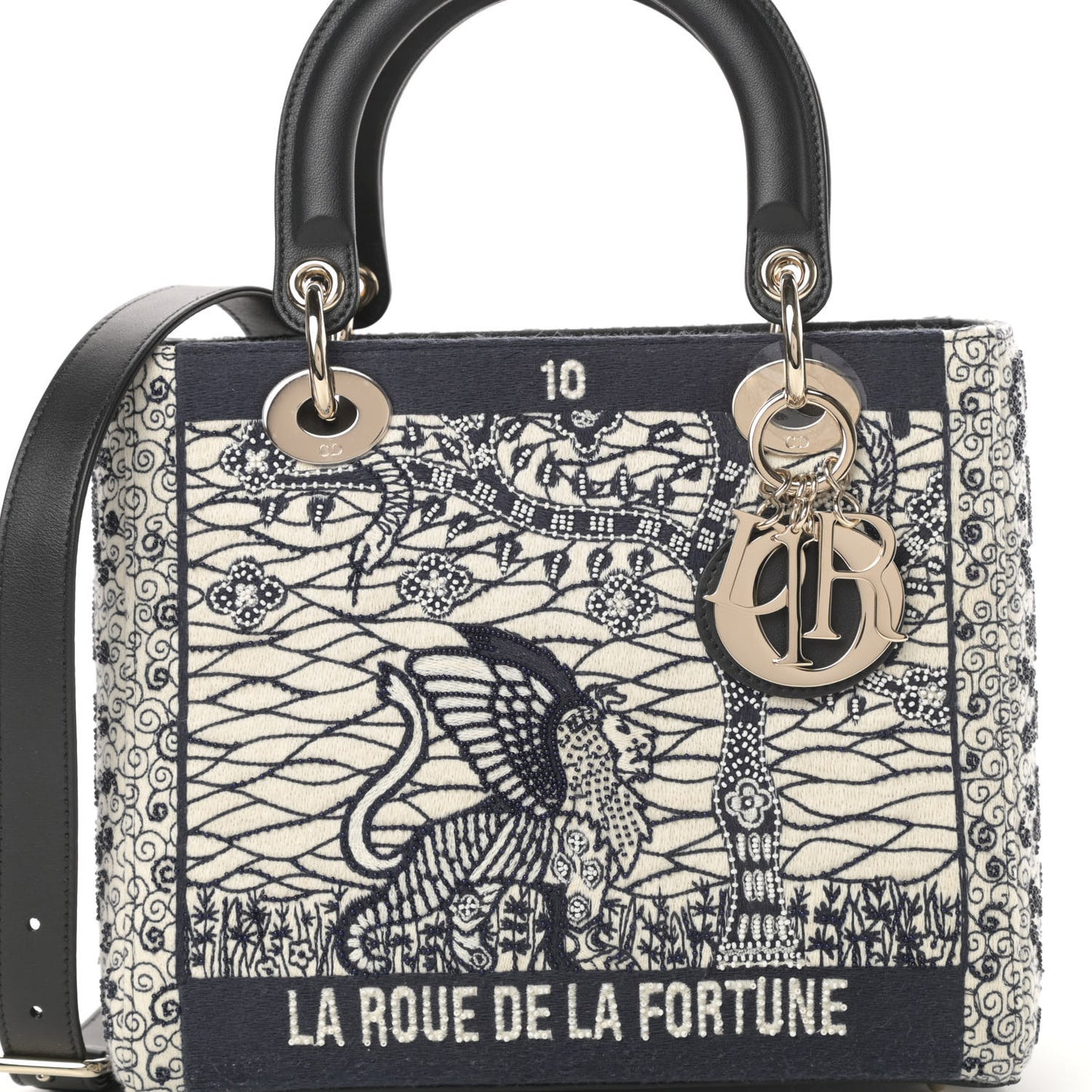 Embroidered La Roue La Fortune Tarot Medium Lady Dior Blue