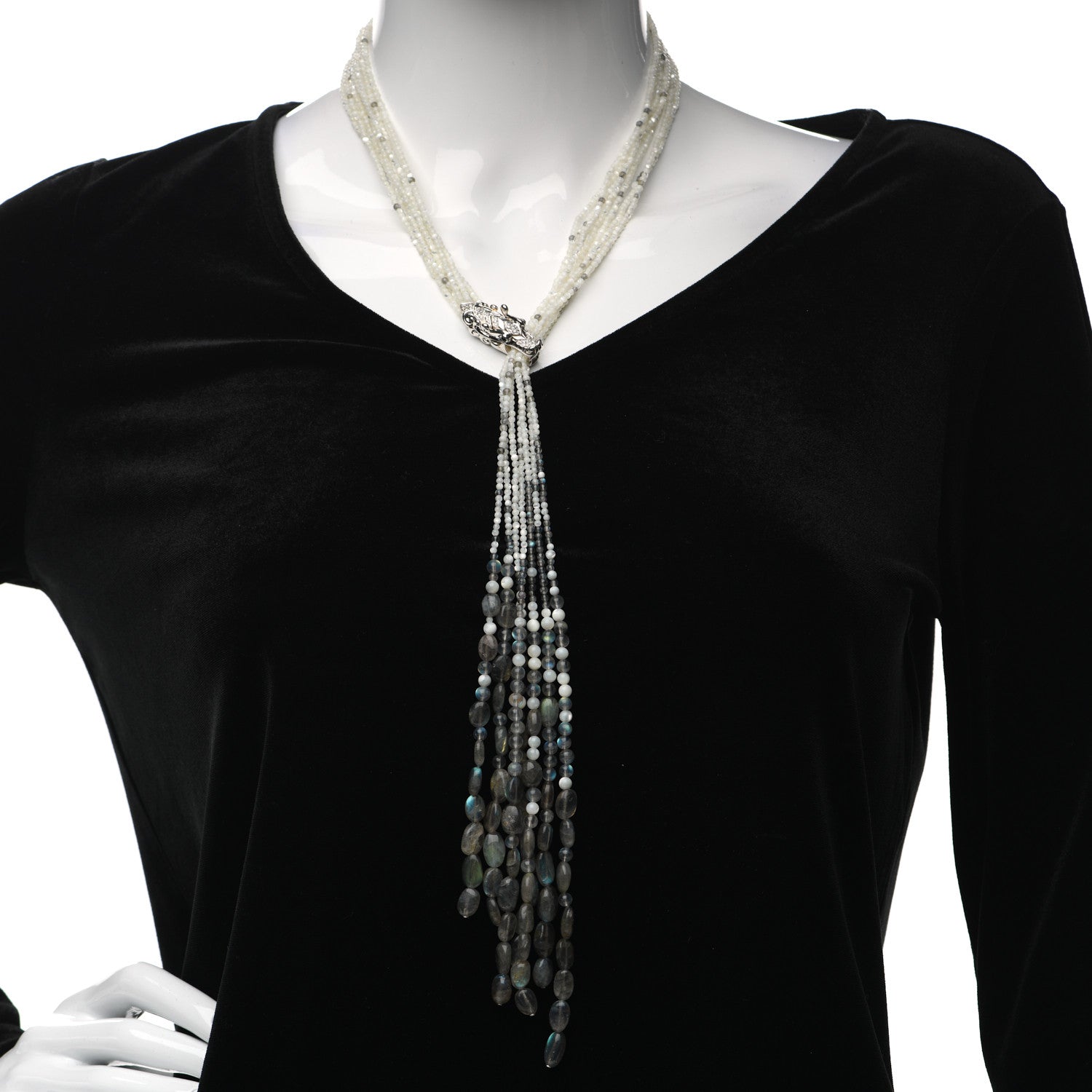 John Hardy Sterling Silver Sapphire Diamond Labradorite Mother of Pearl Legends Naga Dragon Lariat Necklace 2 of 5