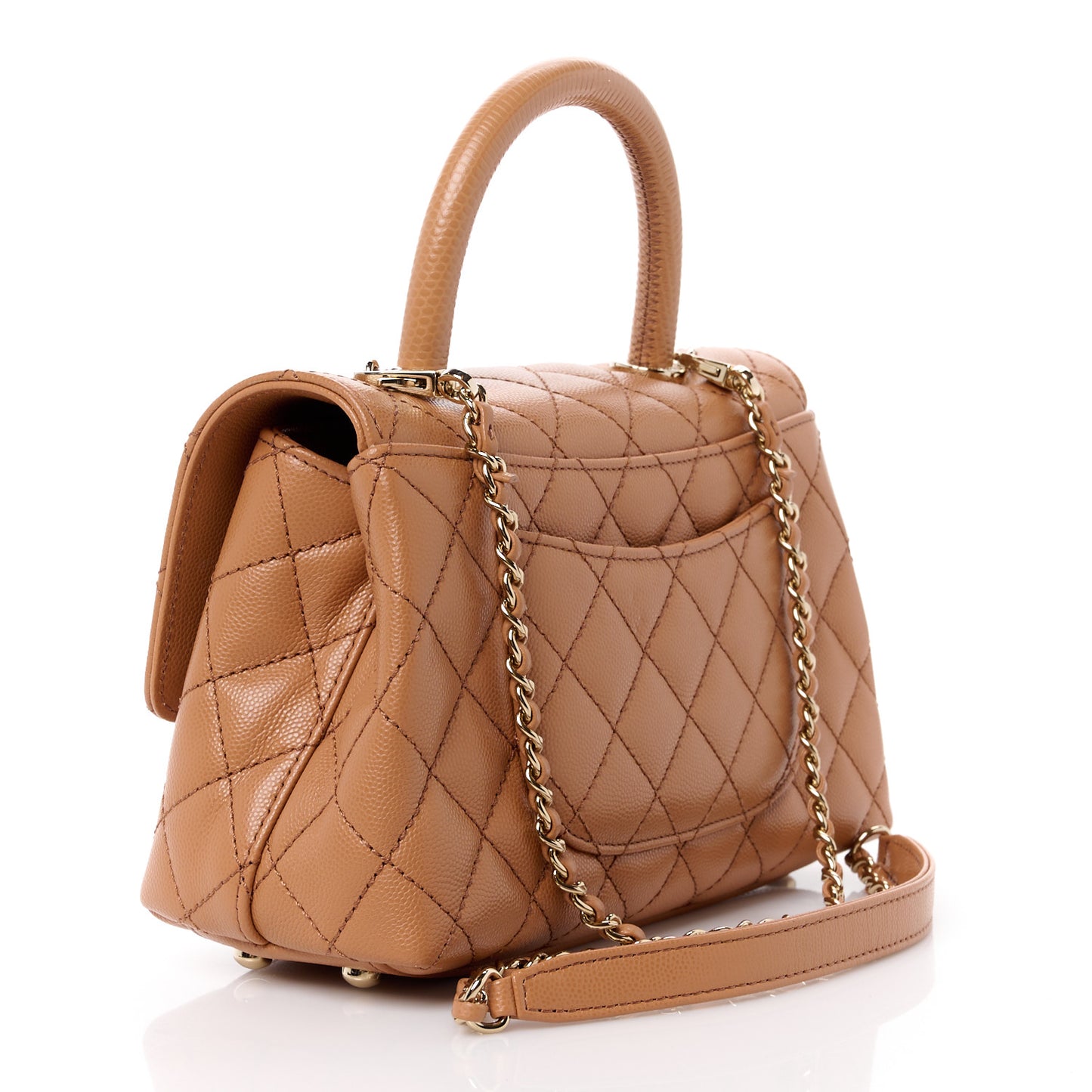 Caviar Quilted Mini Coco Handle Flap Brown