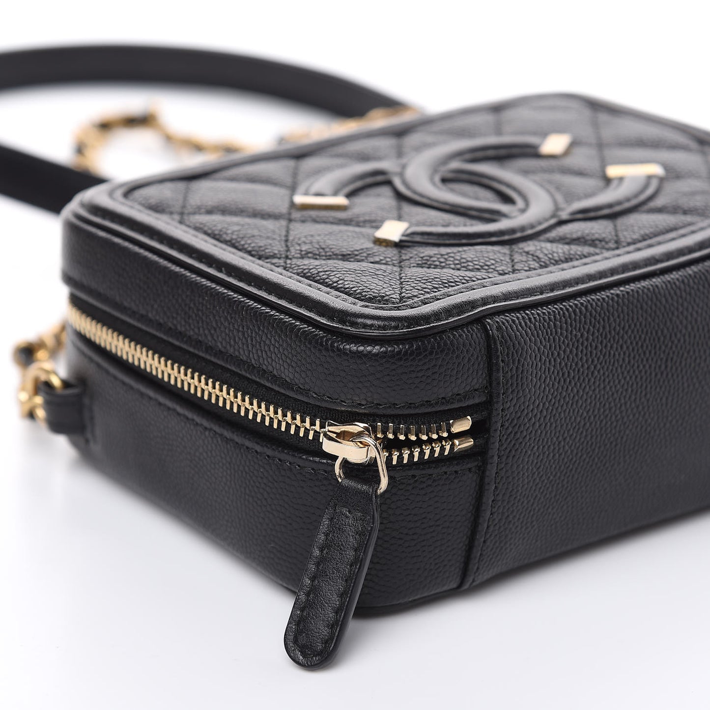 Caviar Quilted CC Filigree Vanity Clutch With Chain Black