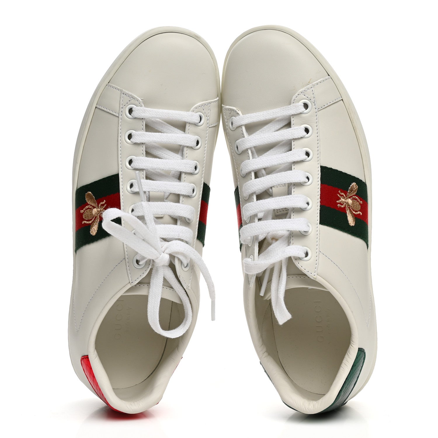 Gucci Calfskin Web Bee Embroidered Womens Ace Sneakers 37.5 White Green 2 of 11