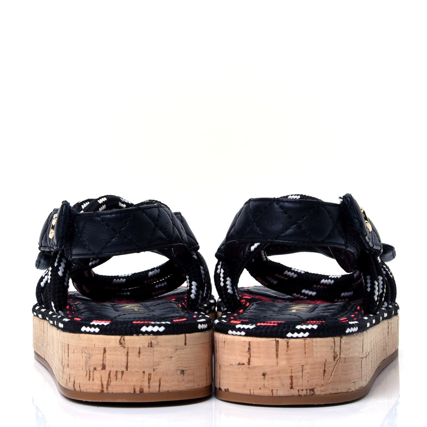 Cord Lambskin Quilted Logo Sandals 38 Black White