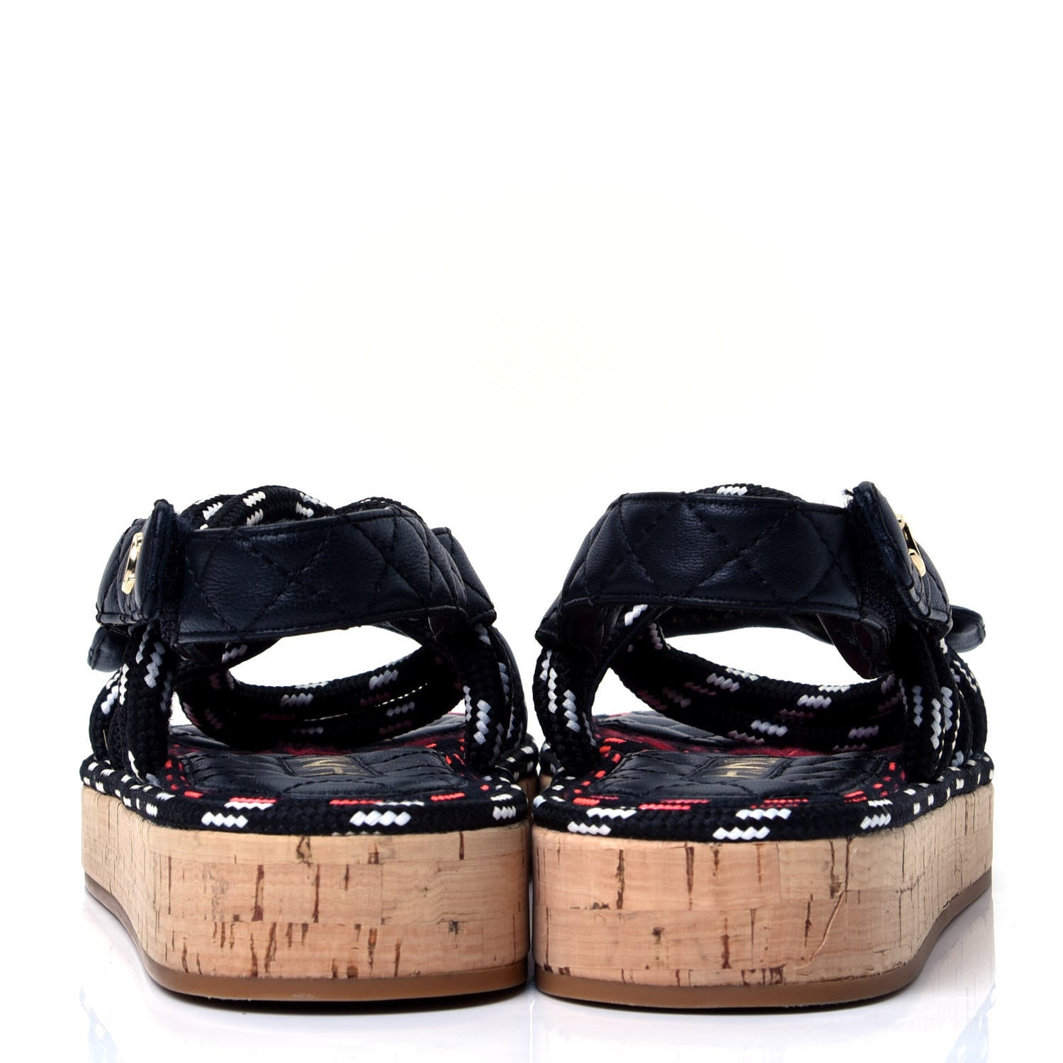 Chanel Cord Lambskin Quilted Logo Sandals 38 Black White 6 of 10