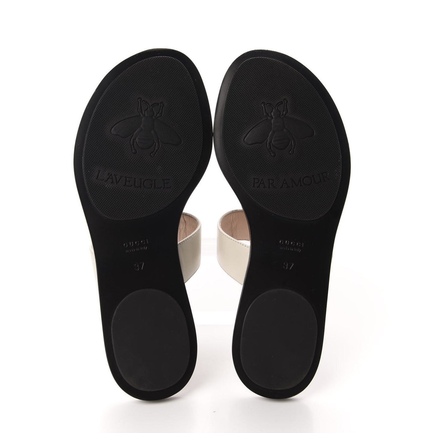 Calfskin GG Marmont Thong Sandals 37 Mystic White