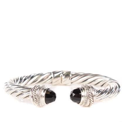 David Yurman Sterling Silver Diamond Black Onyx 8.5mm Crossover Hinge Bracelet 1 of 4