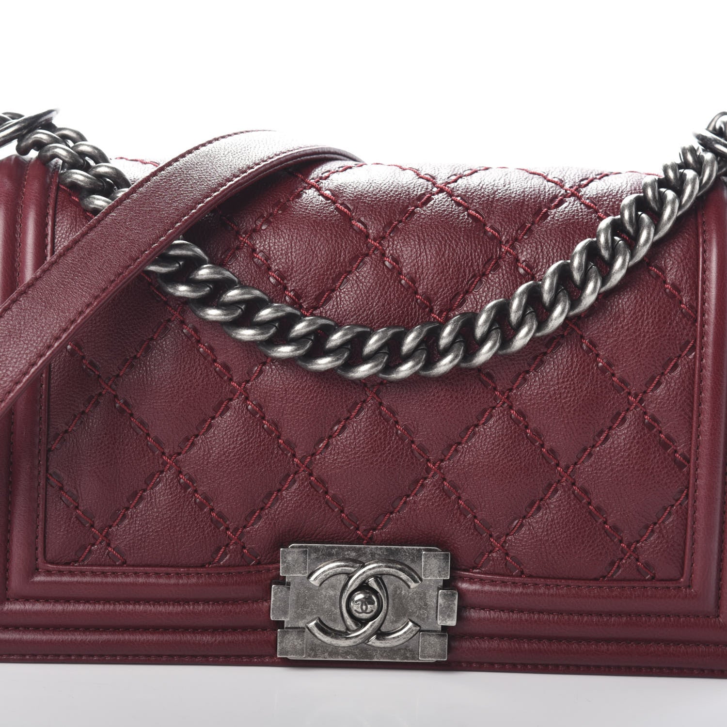 Chanel Calfskin Double Stitch Medium Boy Flap Burgundy 9 of 10