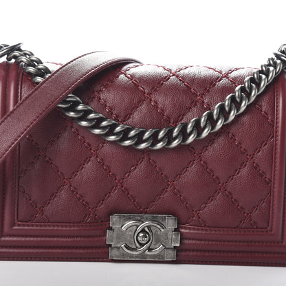 Chanel Calfskin Double Stitch Medium Boy Flap Burgundy 9 of 10