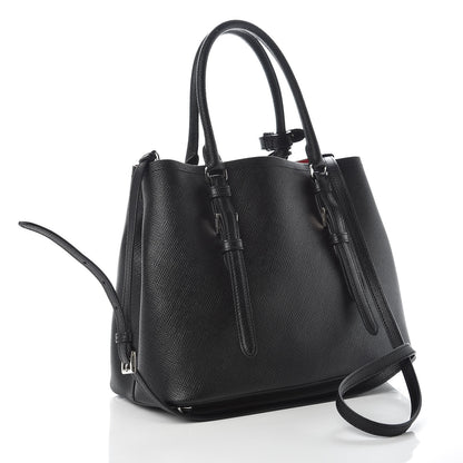 Prada Saffiano Cuir Small Double Handle Tote Black Fuoco 3 of 8