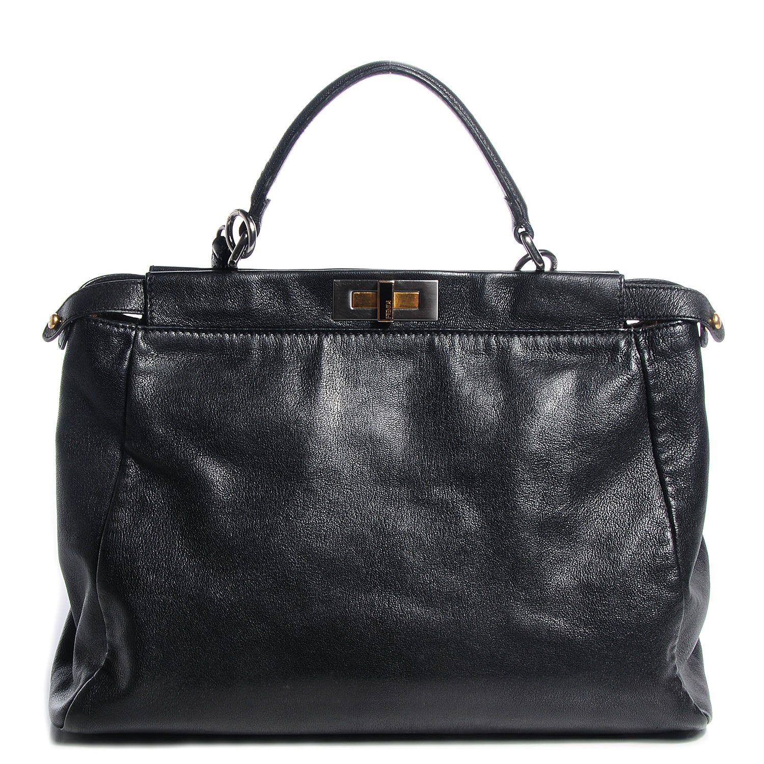 Fendi Goatskin Zucca Large Peekaboo Iconic Satchel Black Tobacco 1 of 11