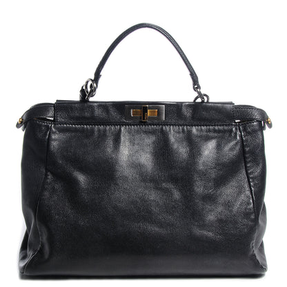 Fendi Goatskin Zucca Large Peekaboo Iconic Satchel Black Tobacco 1 of 11