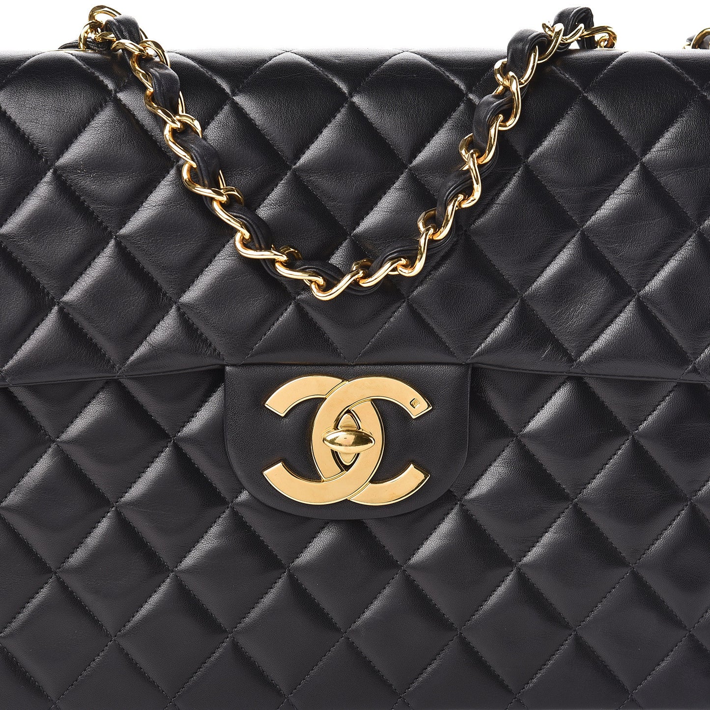 Lambskin Quilted XL Jumbo Single Flap Black