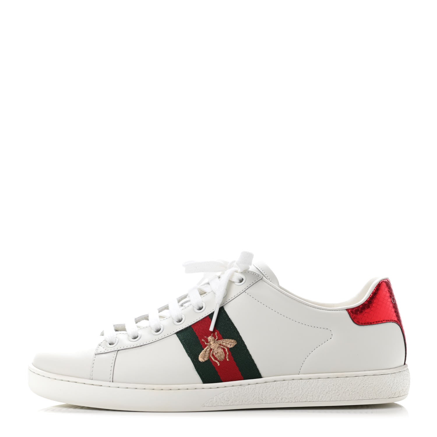 Gucci Calfskin Ayers Bee Embroidered Womens Ace Sneakers 40 White Green 1 of 4