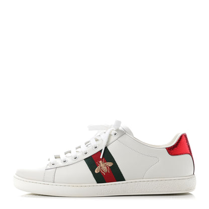 Gucci Calfskin Ayers Bee Embroidered Womens Ace Sneakers 40 White Green 1 of 4