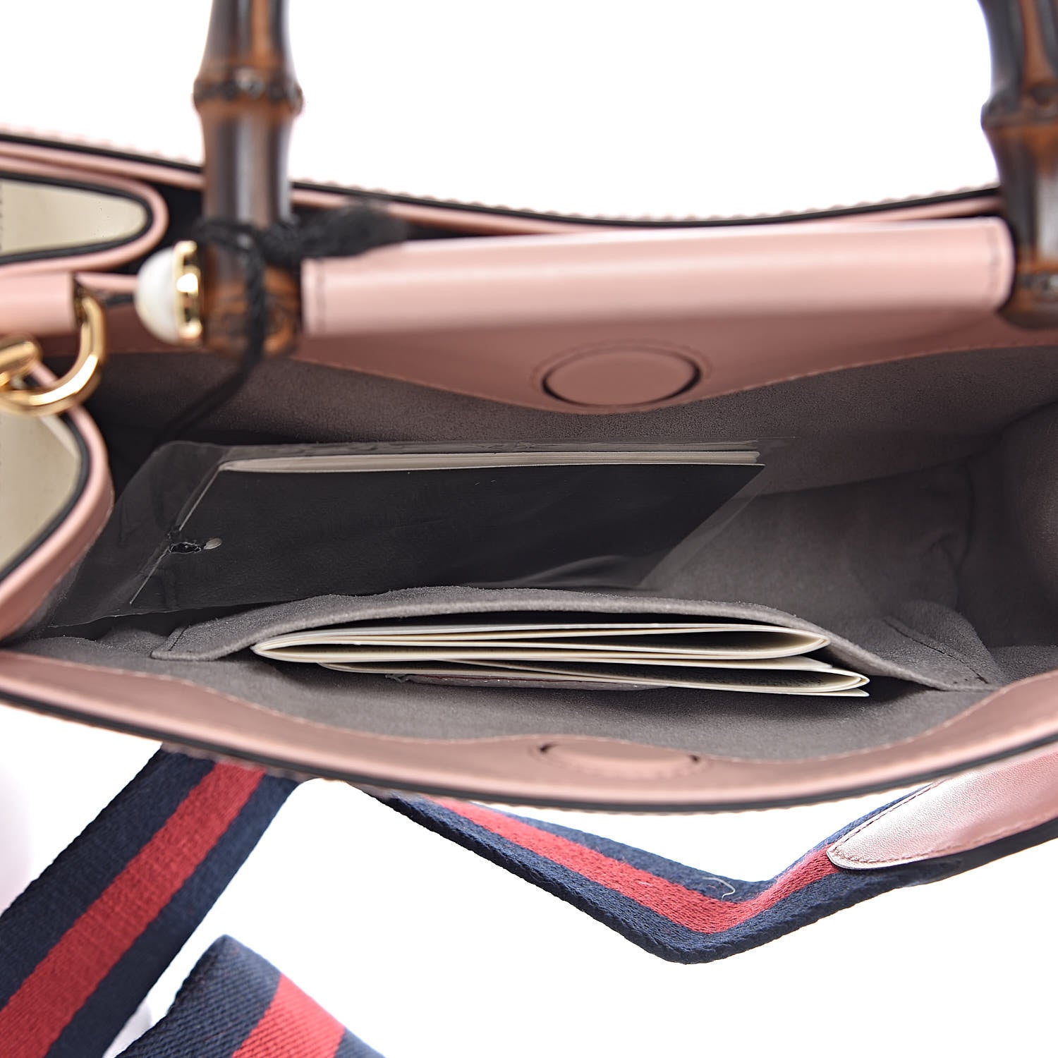 Gucci Nappa Bamboo Web Mini Nymphaea Top Handle Bag Perfect Pink Mystic White 5 of 11