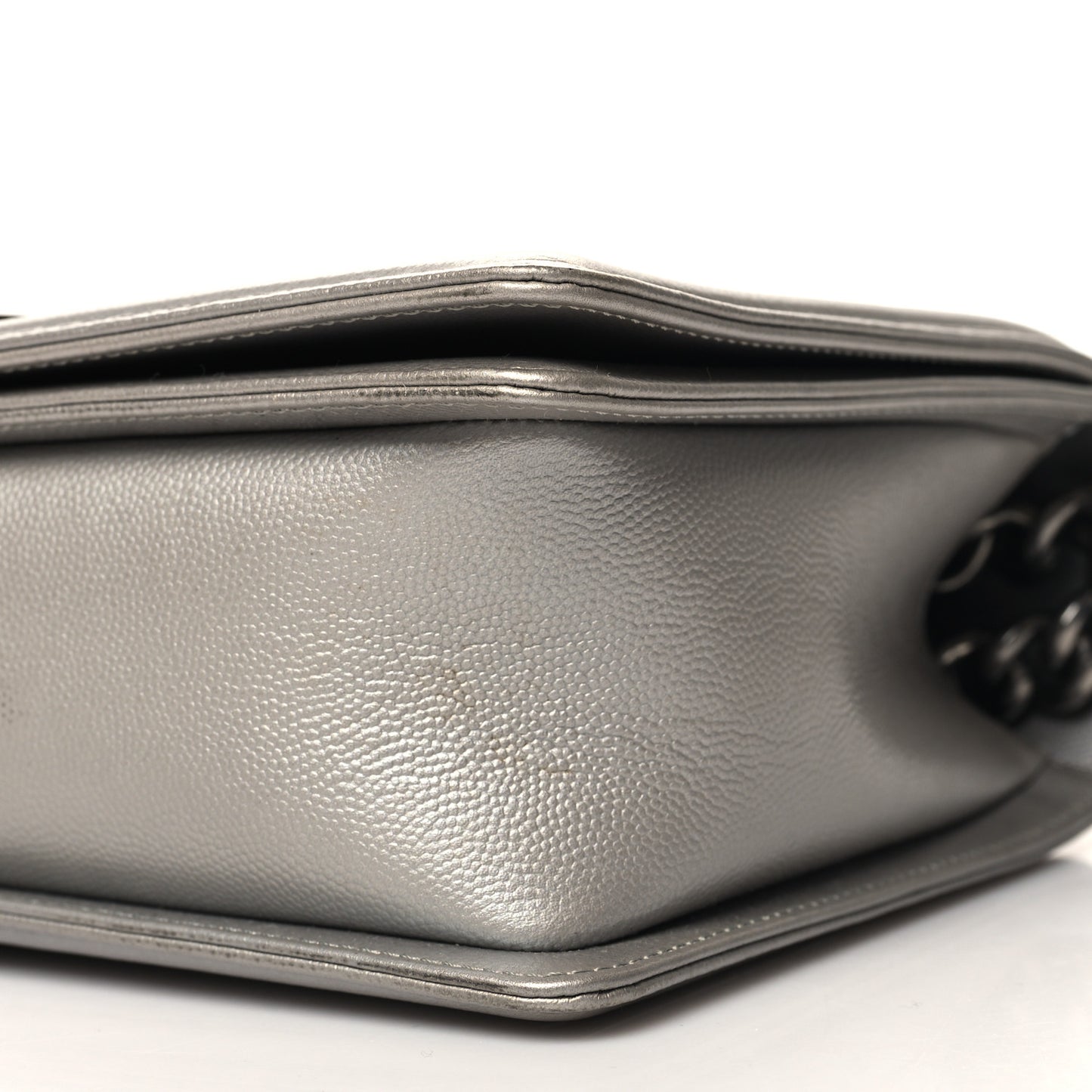 Metallic Caviar Chevron Quilted New Medium Boy Flap Silver