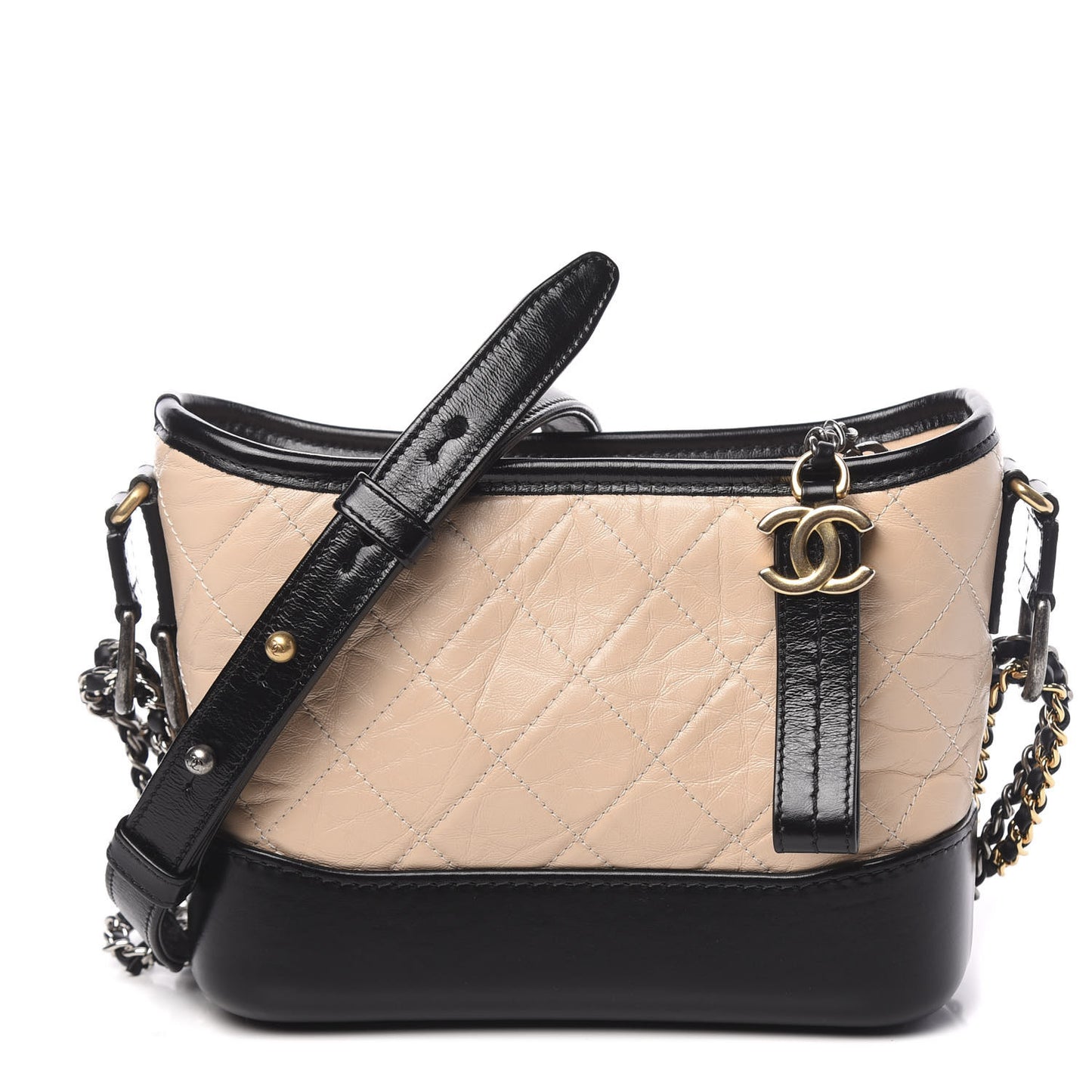 Aged Calfskin Quilted Small Gabrielle Hobo Beige Black