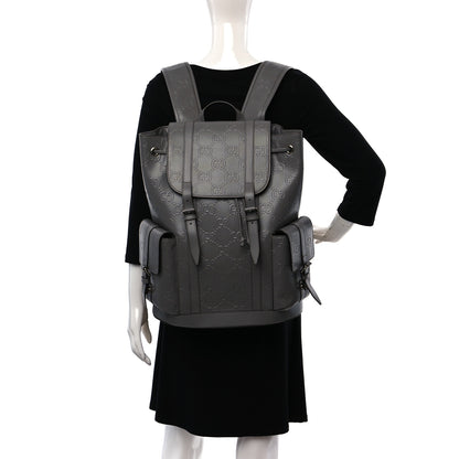 Gucci Calfskin GG Tennis Embossed Double Buckle Backpack Dusty Grey Black 2 of 8