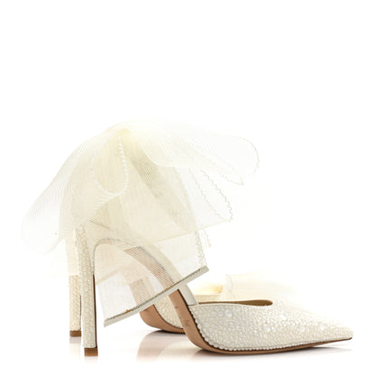 Jimmy Choo Satin Crystal Averly Bow 100 Pumps 37 Latte 4 of 11