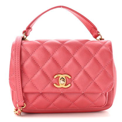 Chanel Metallic Calfskin Quilted Top Handle Flap Dark Pink 1 of 11