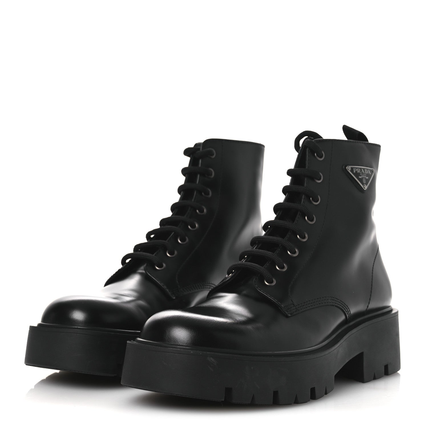 Prada Brushed Calfskin Triangle Mens Lace Up Boots 8.5 Black 4 of 11